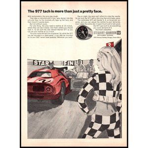 1968 Stewart Warner 977 Tachometer Tach Vintage Print Ad Drag Strip Drawing Art